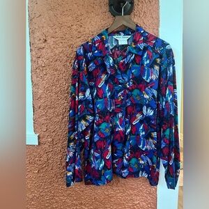Women’s Vintage Abstract Multi Color Button Up Shirt Size 8 Made in USA
